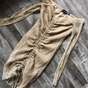 Gold Metallic Ruched Front Bardot Bodycon Dress